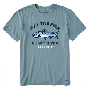 LIFE IS GOOD May The Fish Be With You Crusher Tee- NEW With Tags